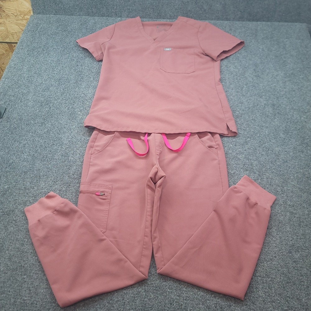 FIGS Catarina Scrub Set Small Mauve Pink V-Neck Top & Jogger Pants Technical Col